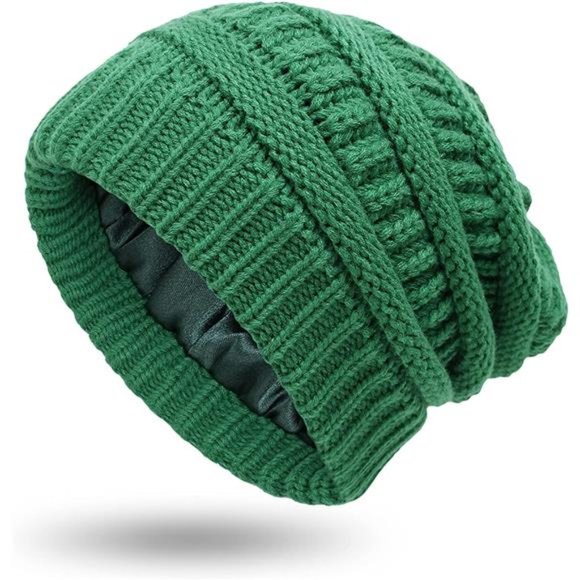 Muryobao Womens Winter Warm Knitted Hat Satin Silk Lined Cable Knit Beanie Chunk main image 6